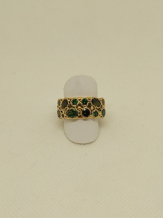 Anello a fascia tipo traforo con tormalina verde